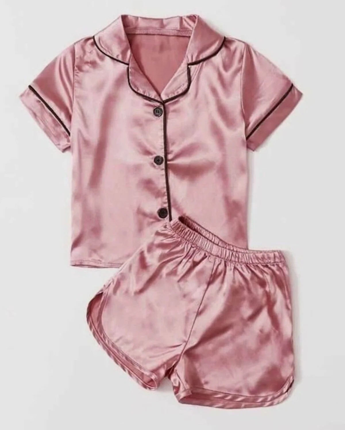 Pembe Renk Saten Yazlık Pijama Takımı